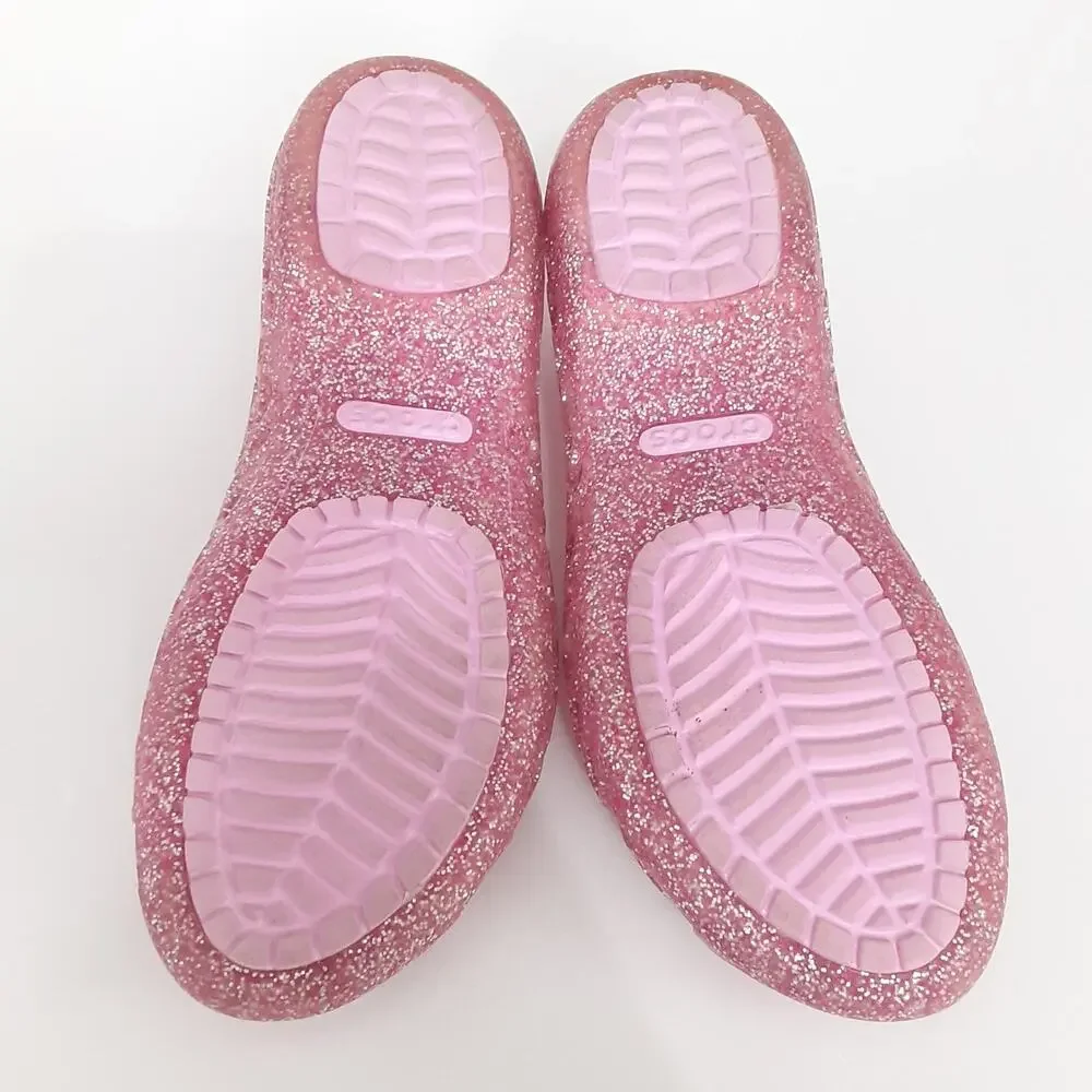 Crocs Isabella Gel Sandals Girls 1 Peep Toe Jelly Ballet Flats Pink Glitter Shoe